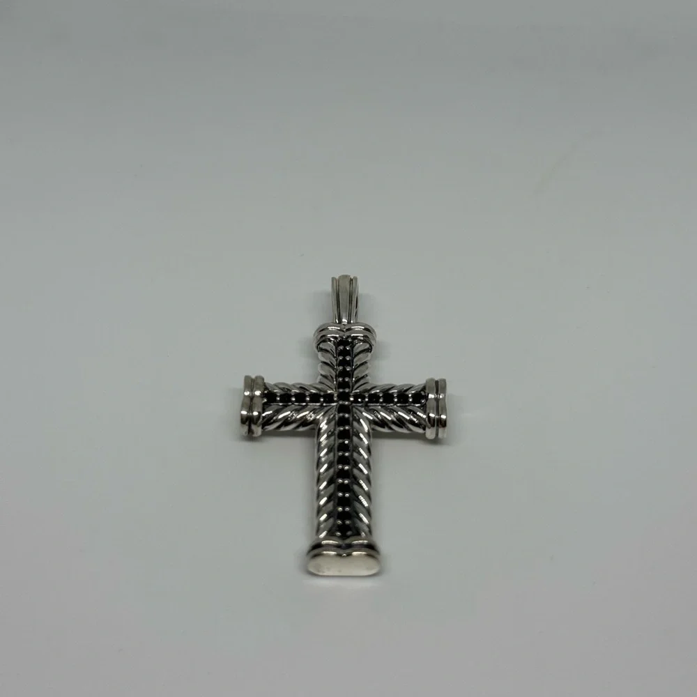 David Yurman Chevron cross pendent with paved black diamonds